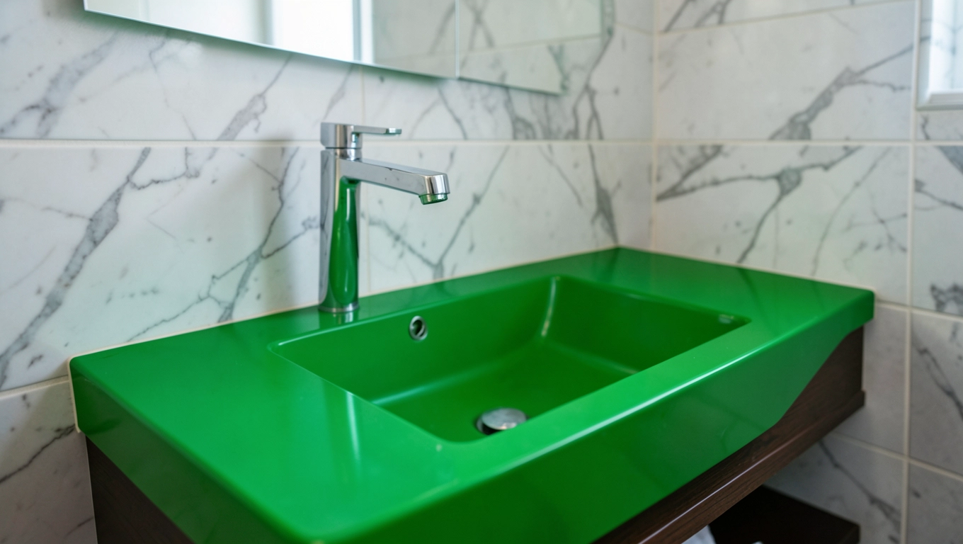 Umywalka na blacie w blokowej łazience 2m²