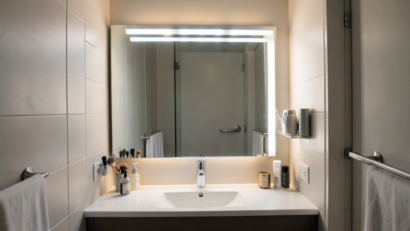 Wysuwane lustro w małej łazience bloku