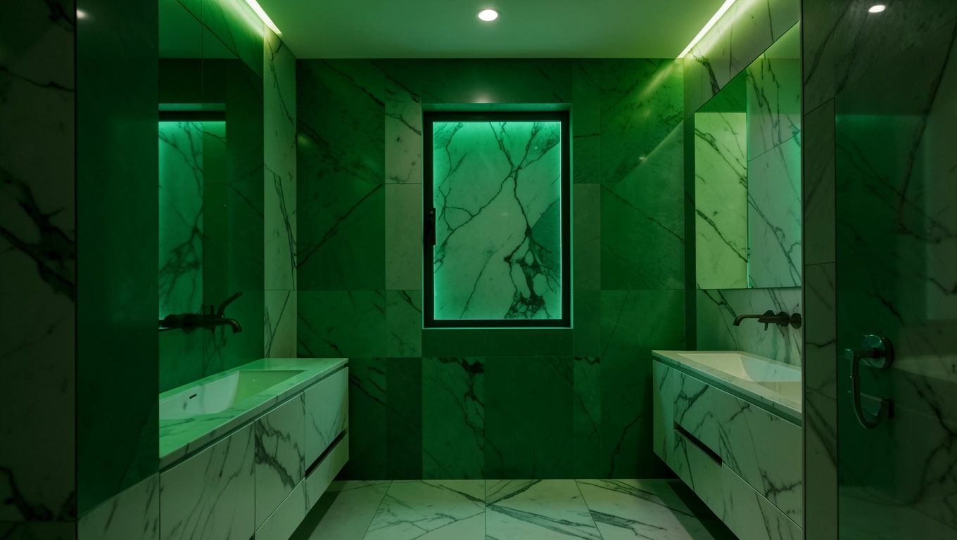 Zielona ściana w blokowej łazience 2m²